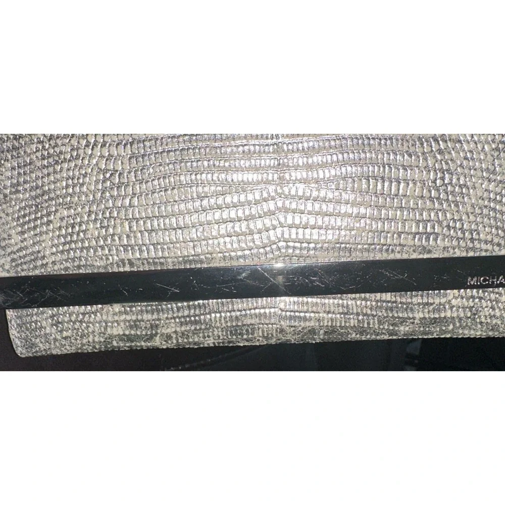 Michael Kors Tilda Flap Carryall Silver Python‎ Embossed Genuine Leather Wallet